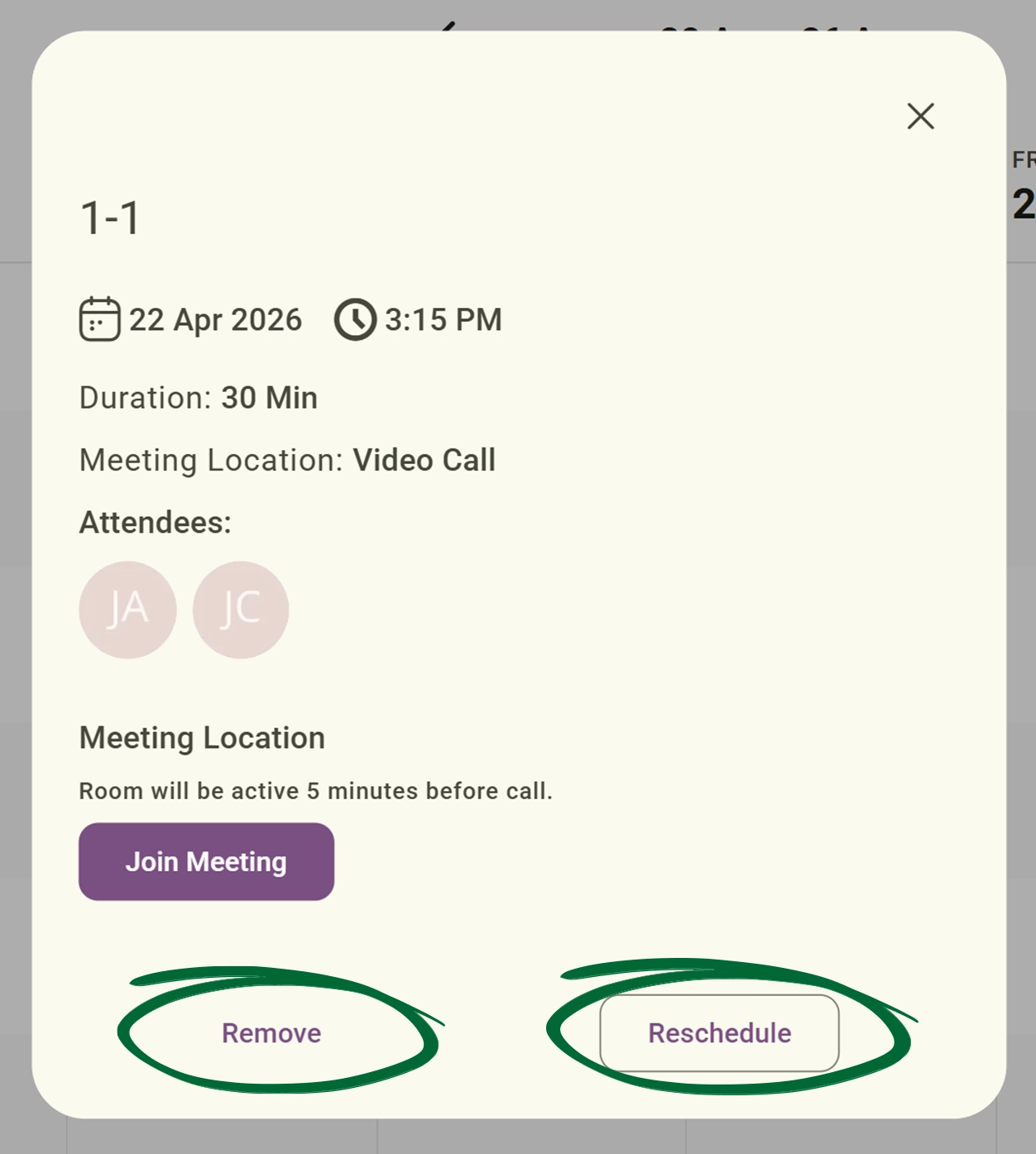 Click reschedule or cancel screenshot